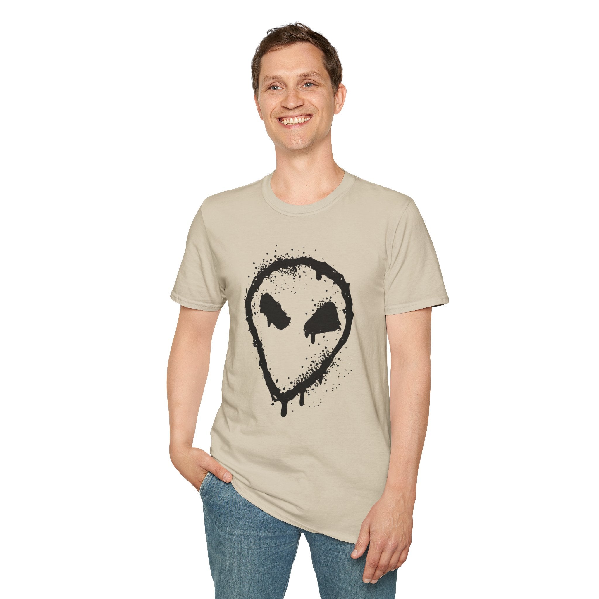 Alien Drip T‑Shirt — Grunge Splatter Alien Face Tee