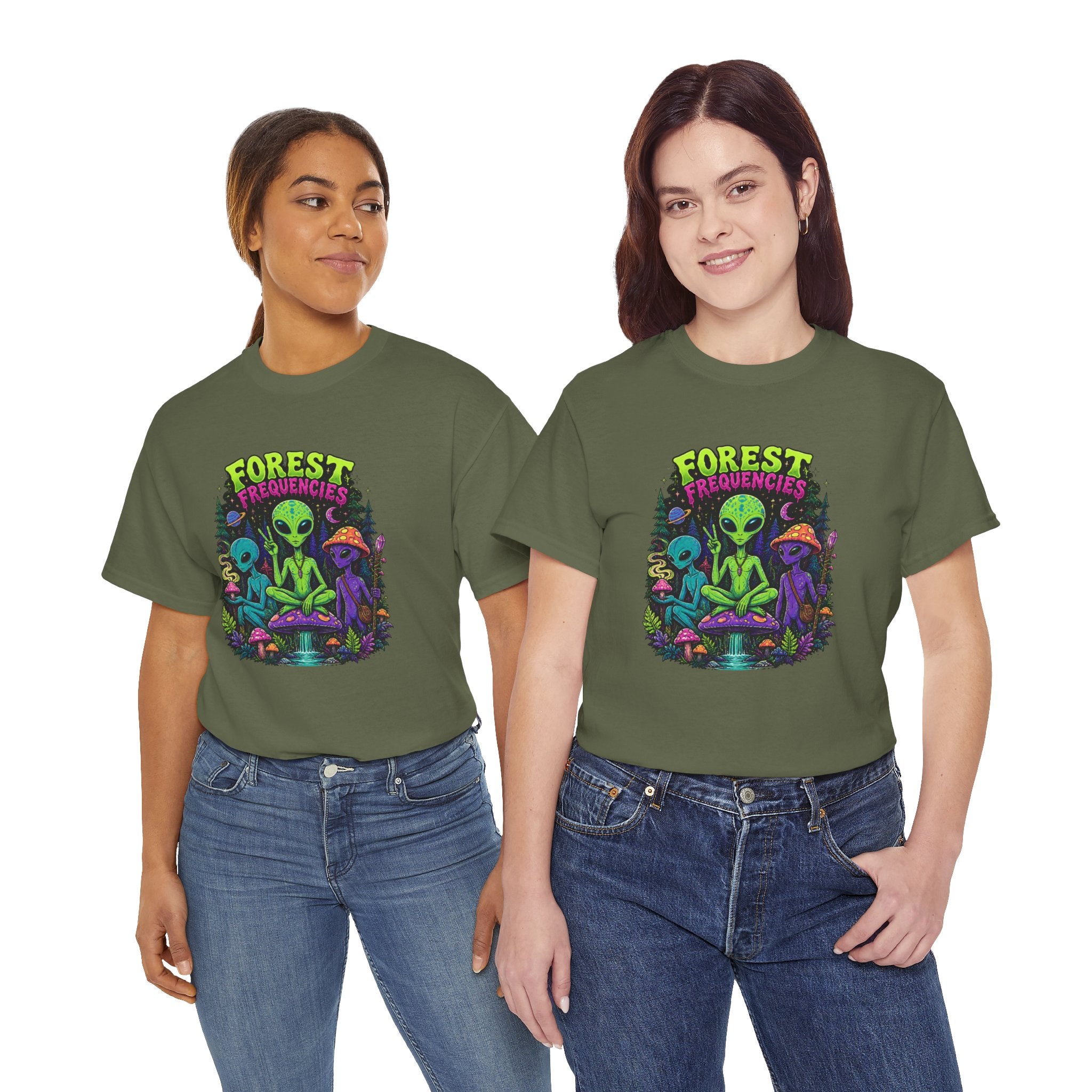 Forest Frequencies Alien T-Shirt — Psychedelic Mushroom Meditation Tee