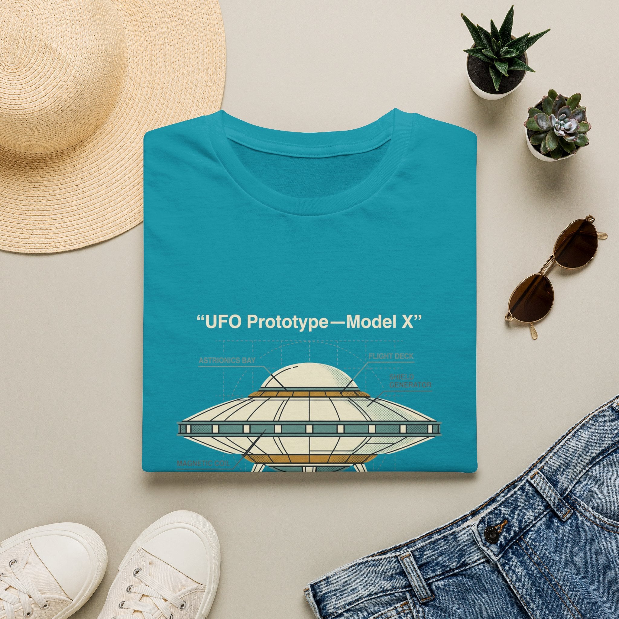 UFO Diagram Technical T-Shirt — Retro Schematic Alien Spaceship Tee