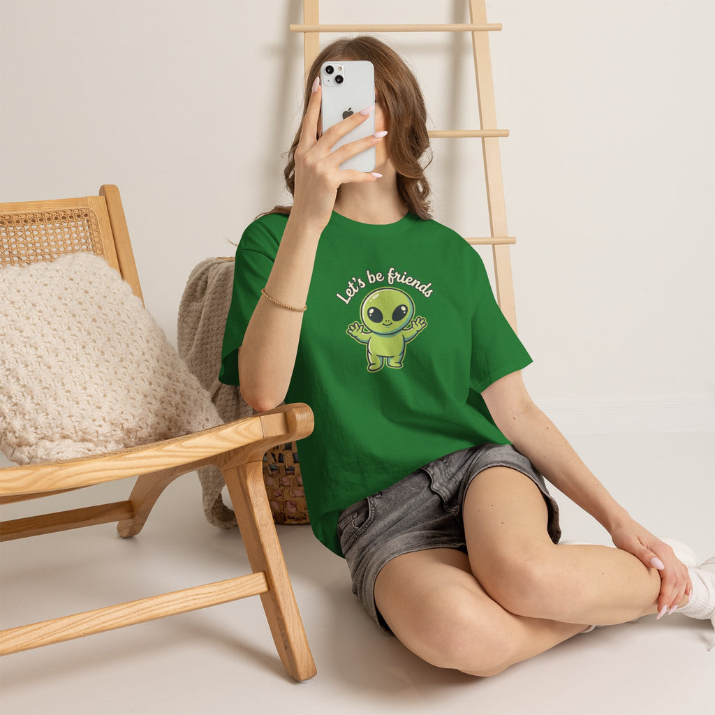 Let's Be Friends Alien T-Shirt — Cute Green Alien Graphic Tee