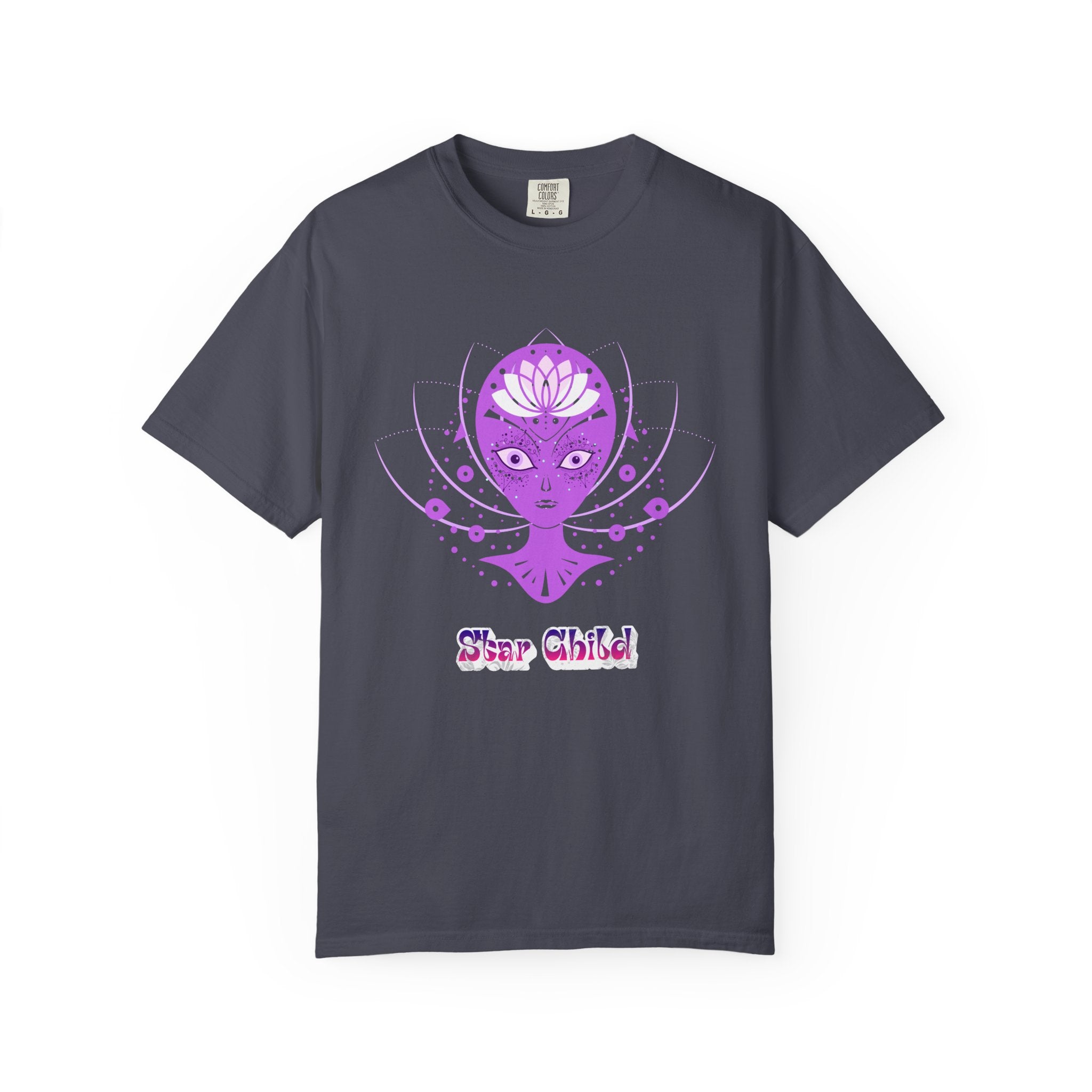 Star Child Alien T-Shirt — Purple Cosmic Alien Graphic Tee