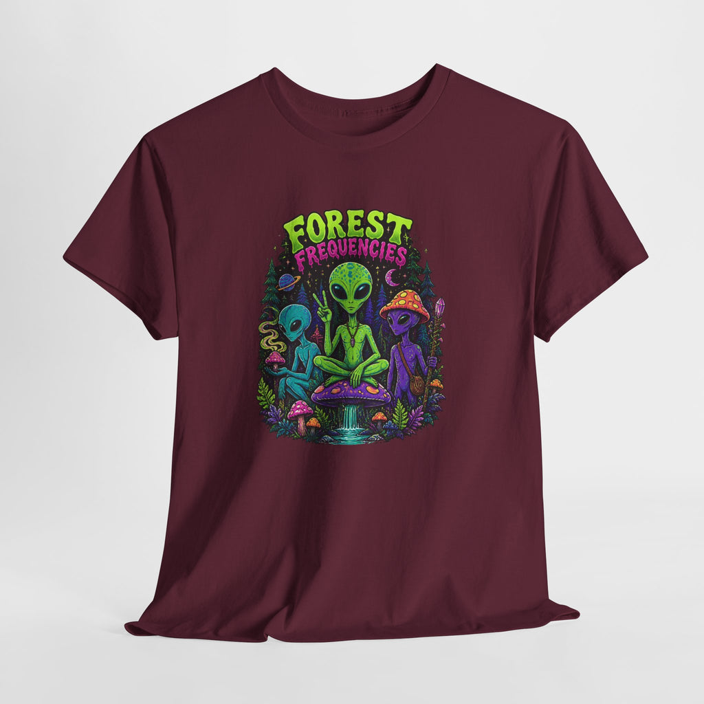 Forest Frequencies Alien T-Shirt — Psychedelic Mushroom Meditation Tee