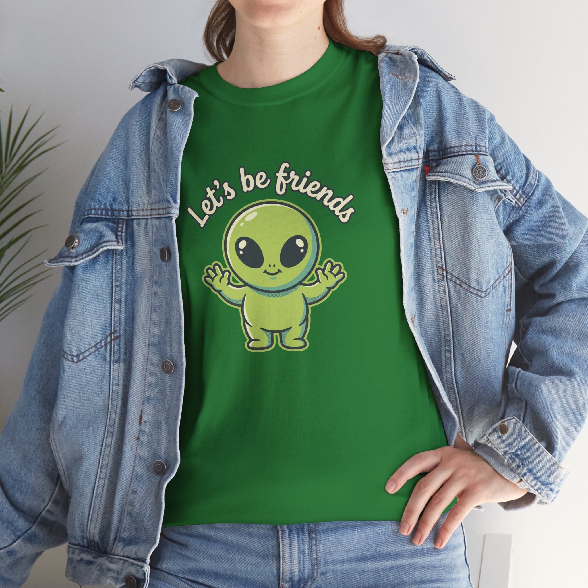 Let's Be Friends Alien T-Shirt — Cute Green Alien Graphic Tee